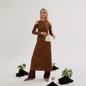 Zara Ribbed Cut-Out Midi Dress (Black Brown) - Size S - NWT